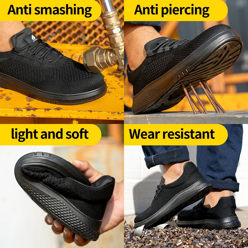 Men Lightweight Work Shoes Construction Security Protective Shoes Puncture-Resistant Work Boots Wear Resistant Work Safety Boots