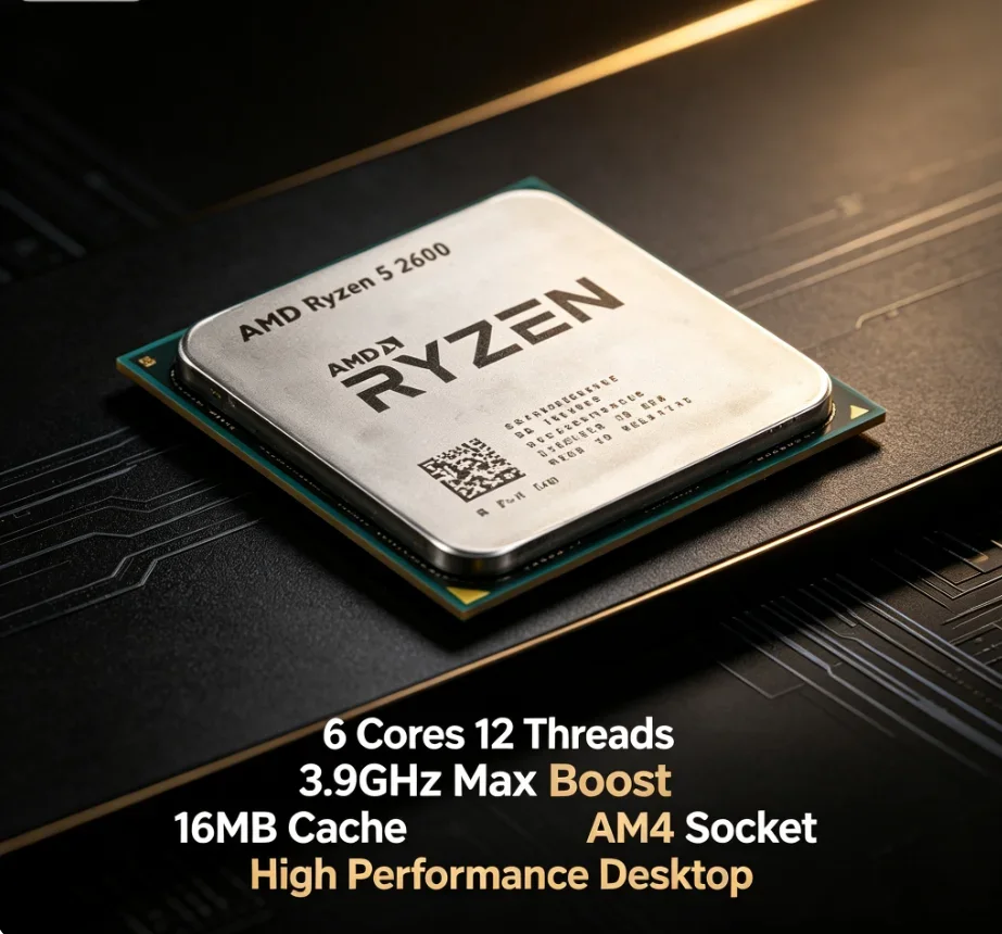 Budget Multi-task AMD Ryzen 5 2600 AM4 CPU 6 Core 12 Thread Desktop Computer Processor For Home Office Gaming No Fan