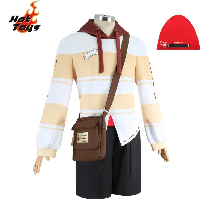 Anime Game Identity Ⅴ Victor Grantz Postman Cosplay Costume Stripe Pullover Long Sleeved T-shirt Bag Wig Man Halloween Suit