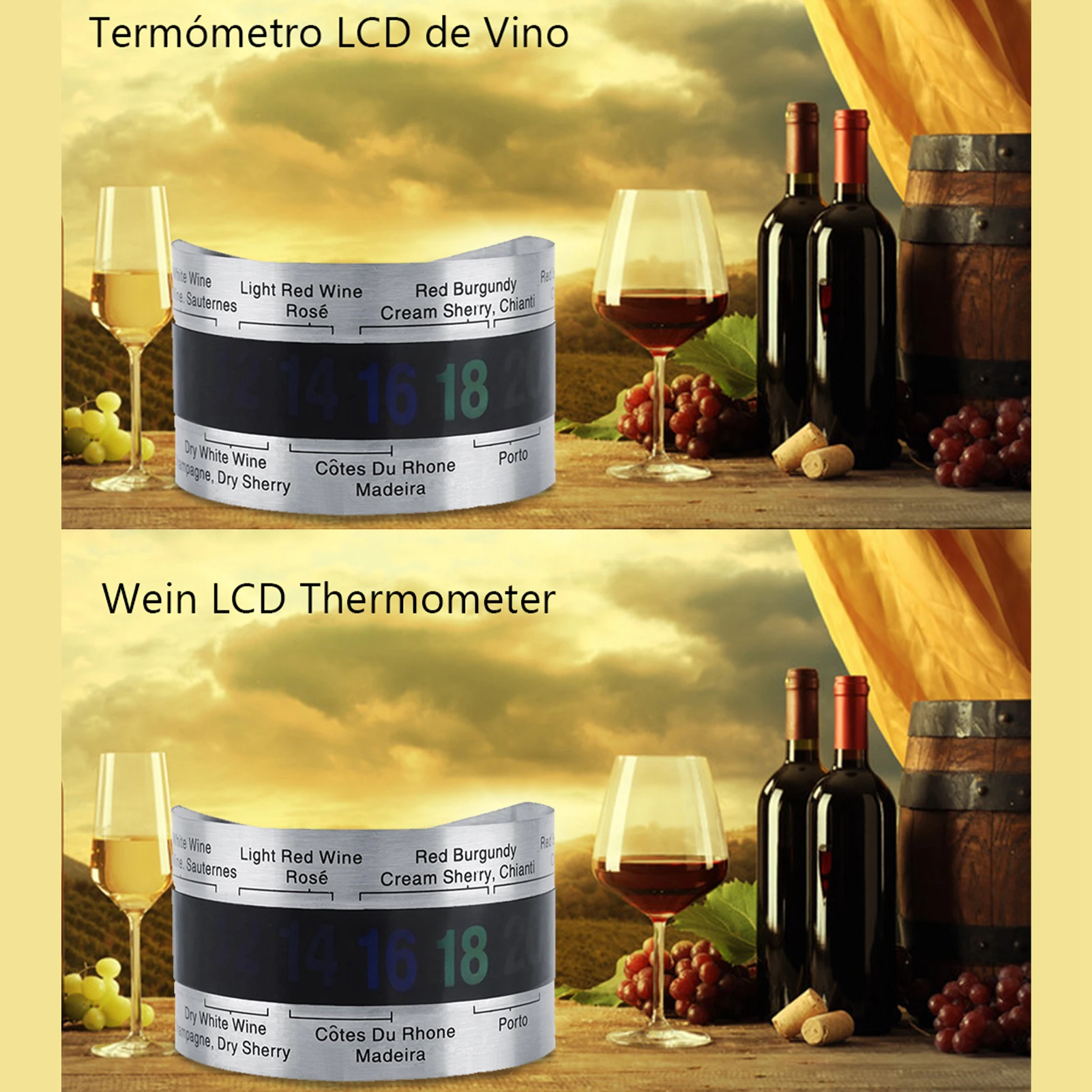 Stainless Steel Wine LCD Thermometer Bottle Beer Red Wines Bracelet Temperature Sensor Wine Thermometer Wine Bottle Thermometer