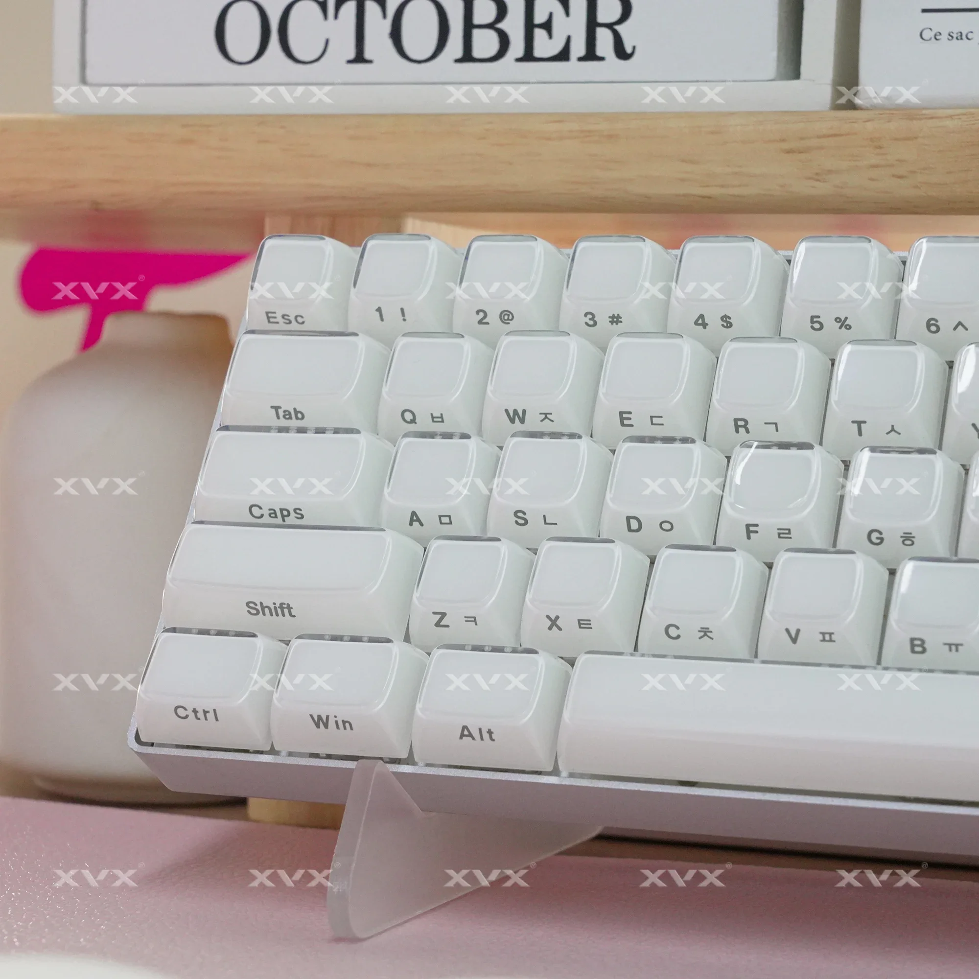 

QBYI Russian/Korean/Arabic White Jelly Keycaps 113 Keys Ice Crystal Pink OEM Profile Keycap for Cherry MX 75 keyboard