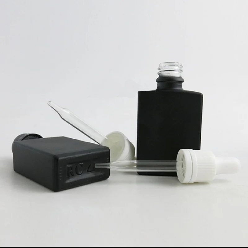 Coperchio contagocce per bottiglia di vetro nero satinato da 30 ml E-liquido olio essenziale siero acqua umidità toner cura della pelle imballaggio cosmetico