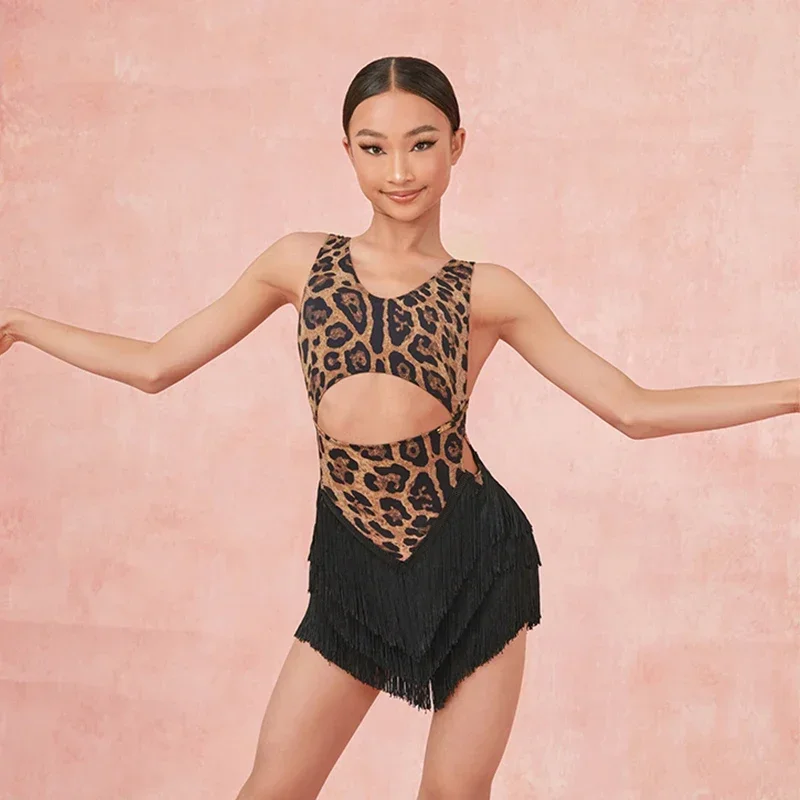라틴 댄스 드레스 소녀 연습 공연 의상 여름 민소매 프린지 드레스 어린이 라틴 댄스 대회 드레스