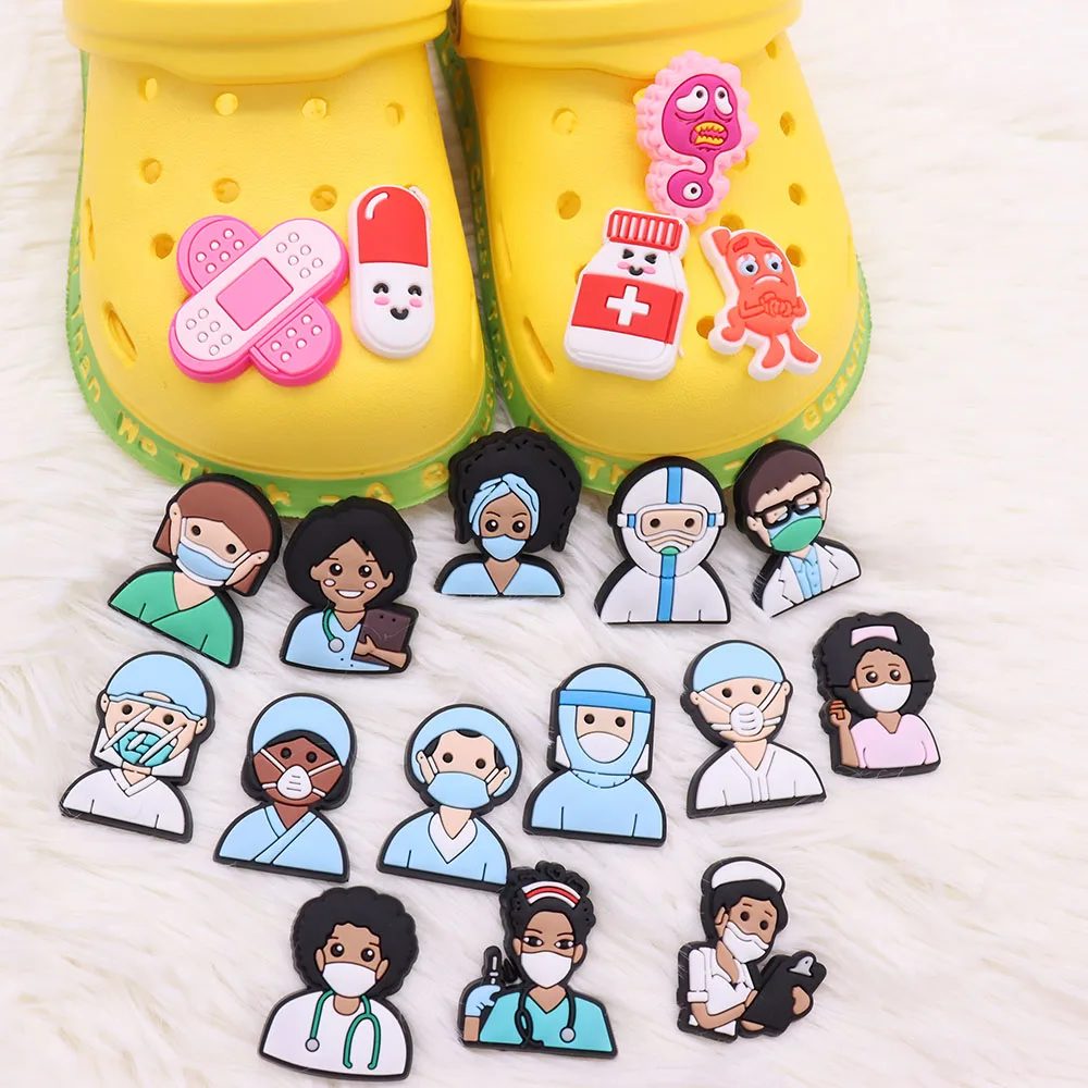 19Pcs Cartoon Doctor Nurse Band-aid Medicine PVC Shoe Charms Accessories Sandals Shoes Decoration For Clogs Pins Holiday Present