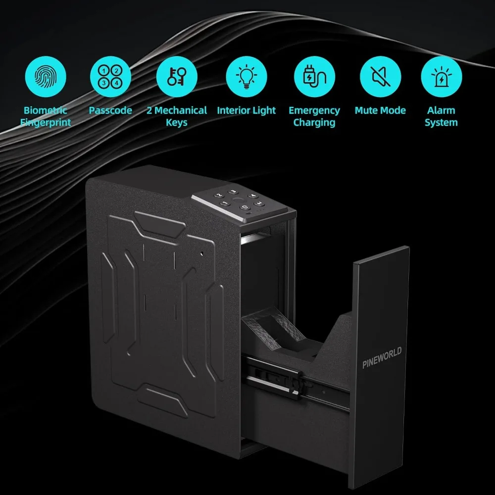 Gun Safe For Handgun, Biometric Slider Bedside Handgun Safe, Pistol Lock Case for Nightstand,Sliding Door Hand Gun Safe for Pist