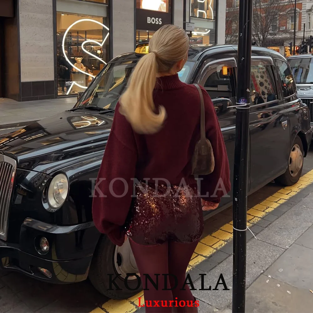 KONDALA Vintage Chic Red Women Sweater Turtleneck Long Sleeve Loose Sweater Fashion 2026 Winter Spring Casual Oversized Sweater
