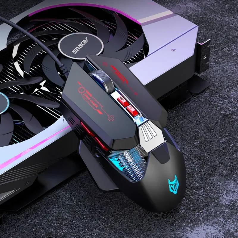 

Проводная игровая мышь APAYADO T4 — дизайн Mecha, 6 уровней DPI, RGB-подсветка, скорость отката 1000 Гц, эргономичная ручка