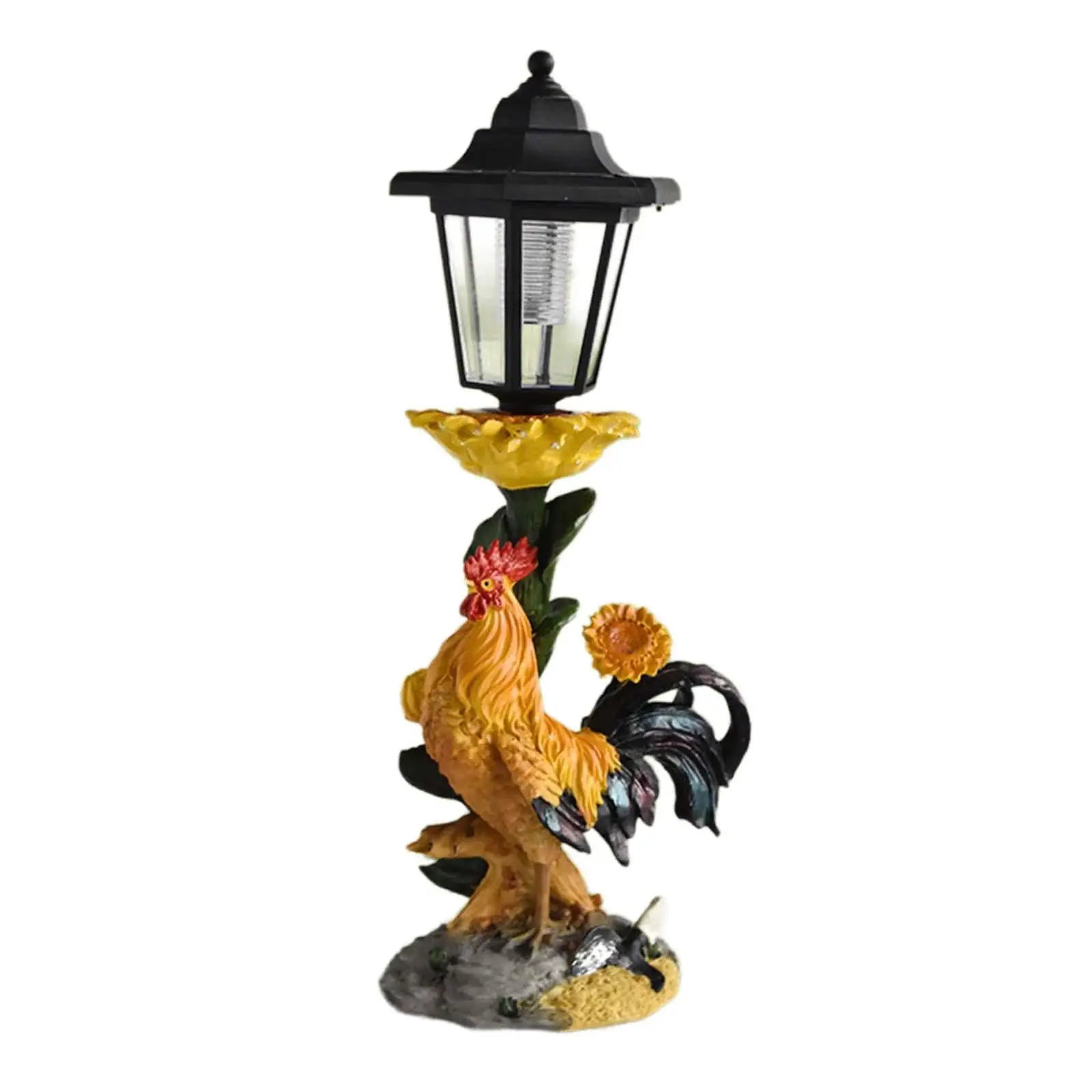 Rooster Solar Garden Statue Lawn Ornament Resin Decorative Solar Post Lamp Cock