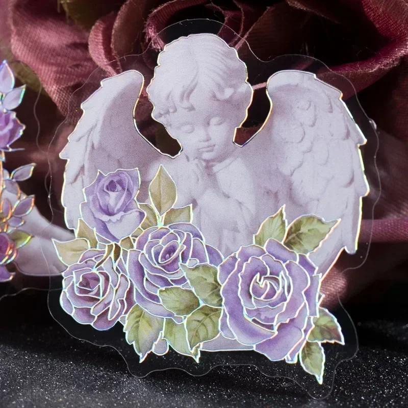 20 Stück Konto Blume Engel Paket Skulptur Malerei Dekorative Gold Aufkleber Milch Romantische Rose Laser Rückseite 120*73mm