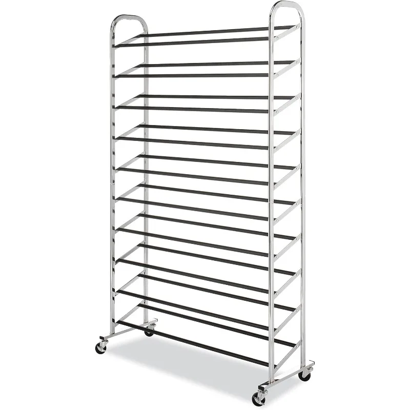 رف أحذية مكون من 50 زوجًا، برج تخزين الأحذية مكون من 10 طبقات، لمسة نهائية من الكروم لتنظيم المدخل/الخزانة #2