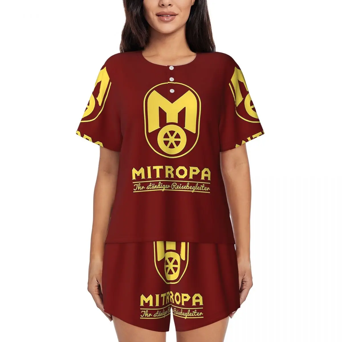 

Mitropa: Ваш незаменимый спутник в путешествиях. Ночная рубашка с круглым вырезом и короткими рукавами для сна, женский пижамный комплект с короткими штанами.