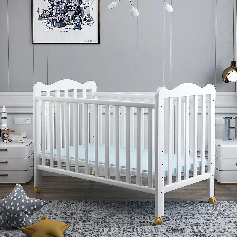 Solid Wood Baby Sleeping Bed White Newborn Bed BB Bed Pine Children\'s Bed Suitable for 0-3 Years Old