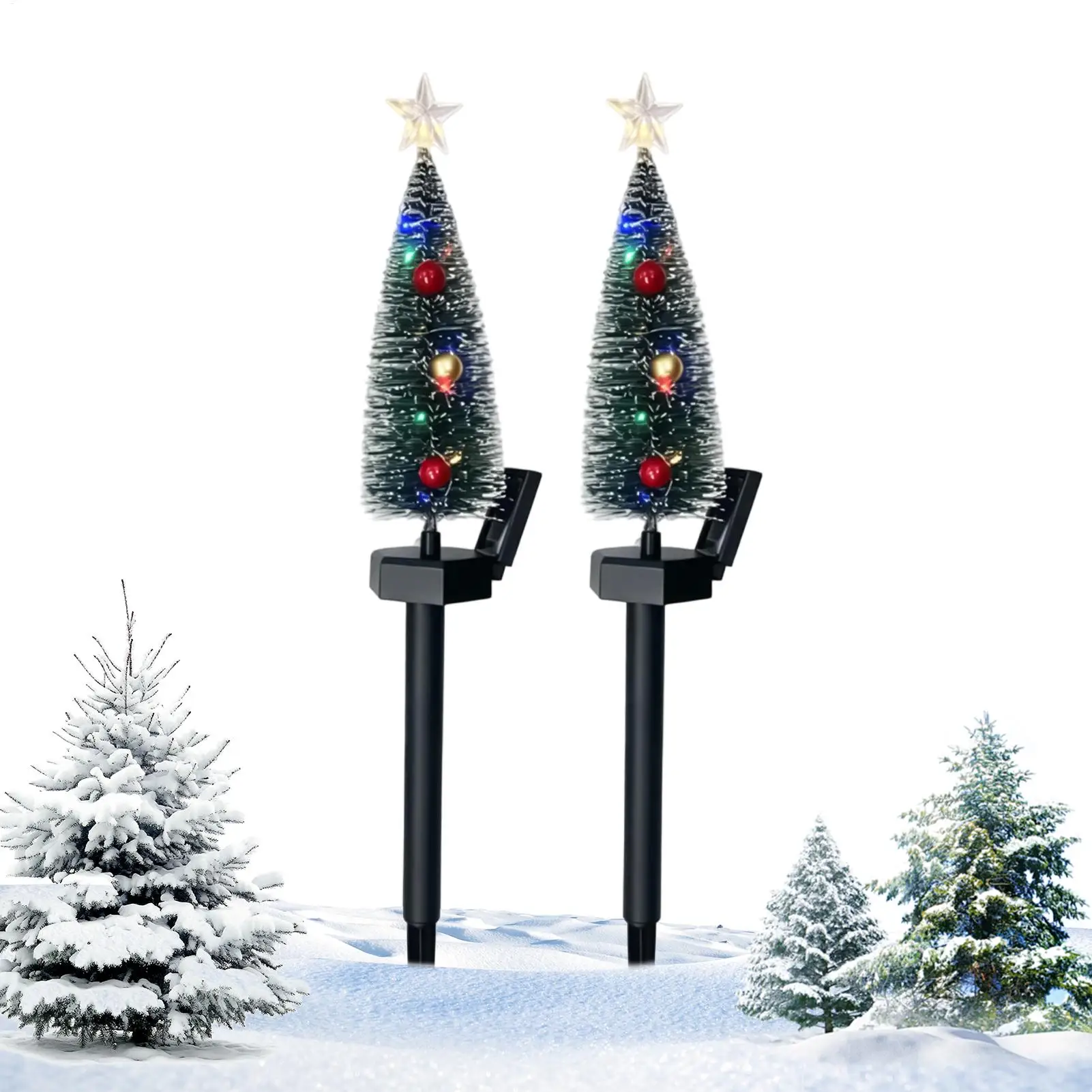 Solar Powered Christmas Lights 2 Pieces Acrylic LED Tree Garden Stakes Solar Christmas Lights Outdoor Waterproof for Pathway