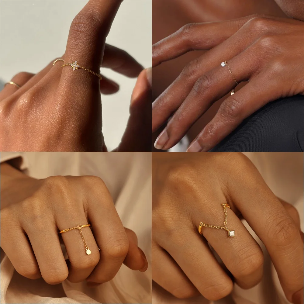 ROXI 925 Sterling Silver Fashion Chain Design rings for Women Opening Adjustable Crystal /Pearl rings Jewelry Wedding gifts