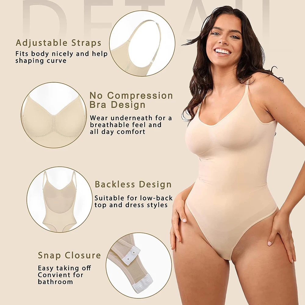 MISSMOLY Plus Size Backless Bodysuits Shapewear Thong Tummy Control Butt Lifting Body Shaper Corsets Slimming Camisole Tops