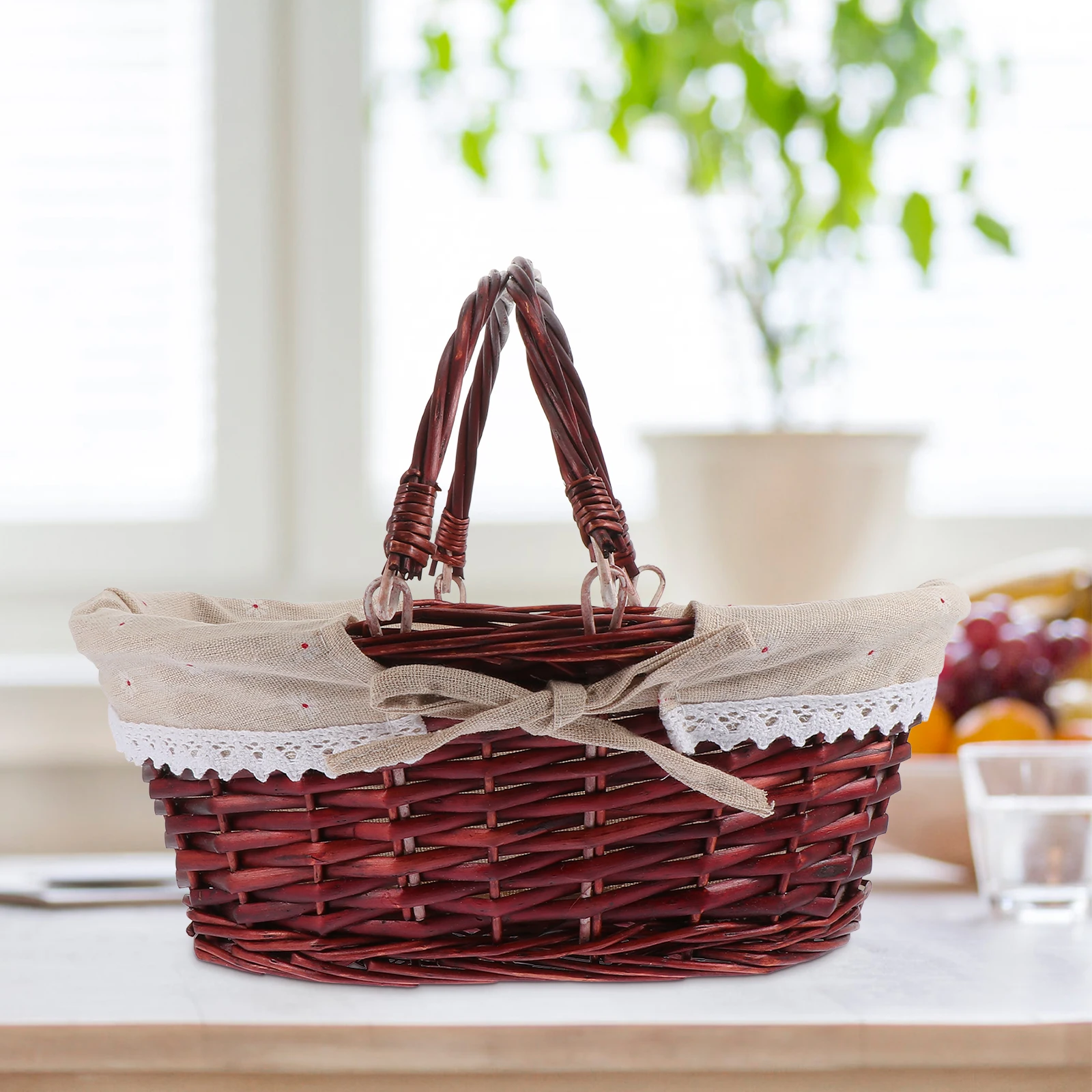 

1pc Wicker Storage Baskets Handmade Linen Fruit Vegetable Gift Basket Household Organizer Strong Handles Foldable
