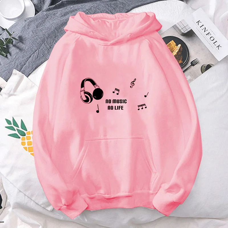 Casual Solid Hoodies Women Long Sleeve Hipster Music Note Print Sweatshirts Autumn Winter Pullover Fashion Tops Female Clothes