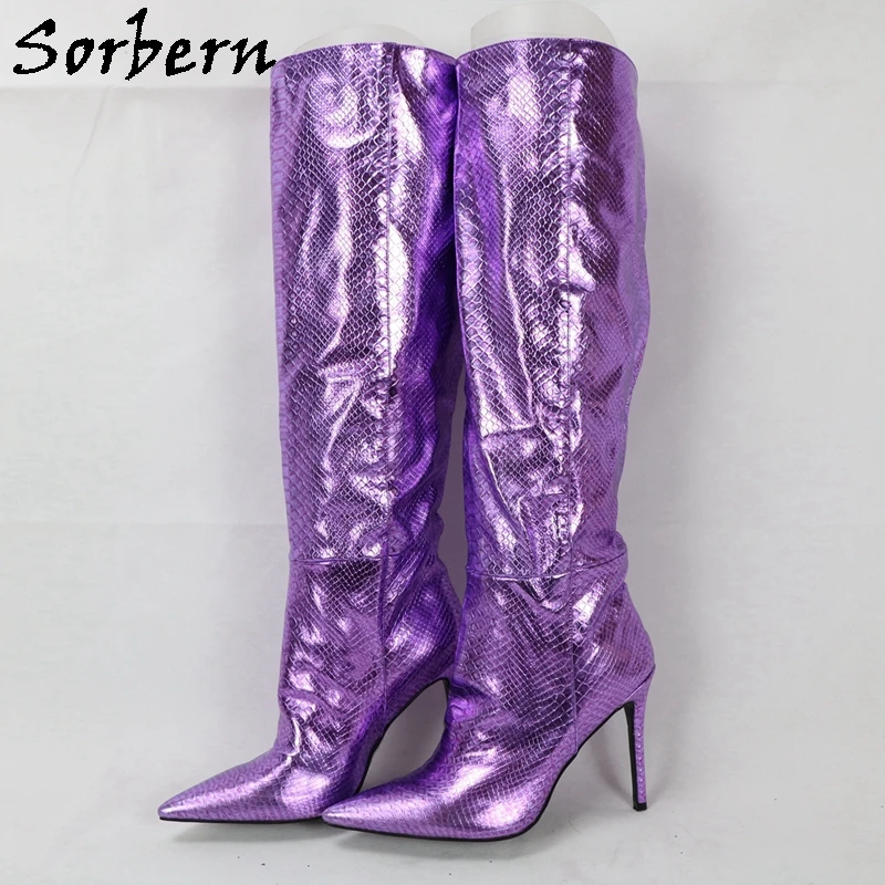 Sorbern Ginger Yellow Snake Boots Women Customized Wide Leg Fit Pointy Toes High Heel Stilettos Custom Large Size Up To US17