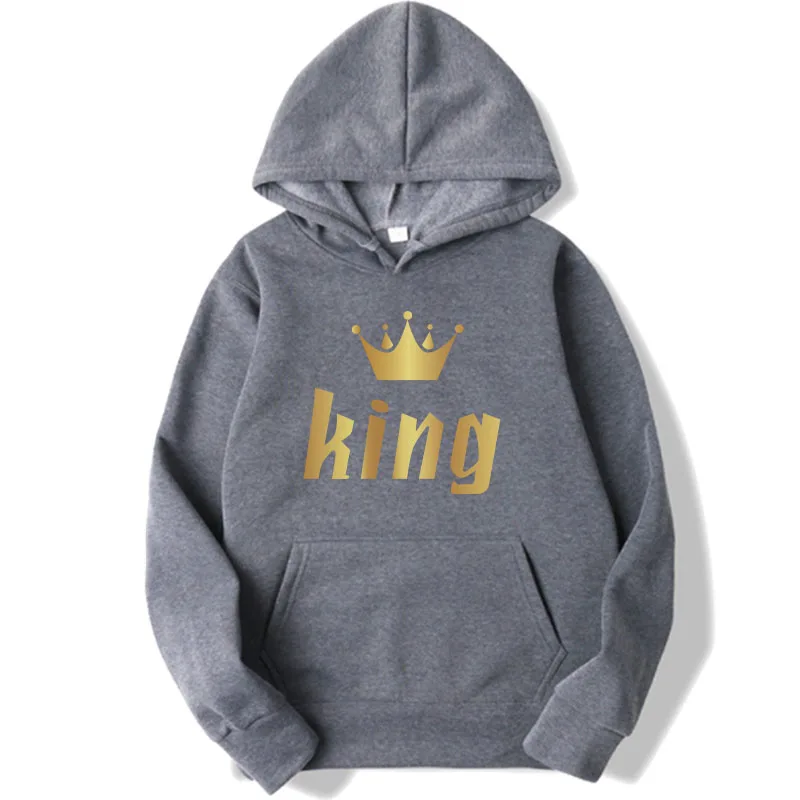 Fashionable men's and women's long sleeved pullover hooded sweatshirt, unisex king print hooded sweatshirt, casual hoodie