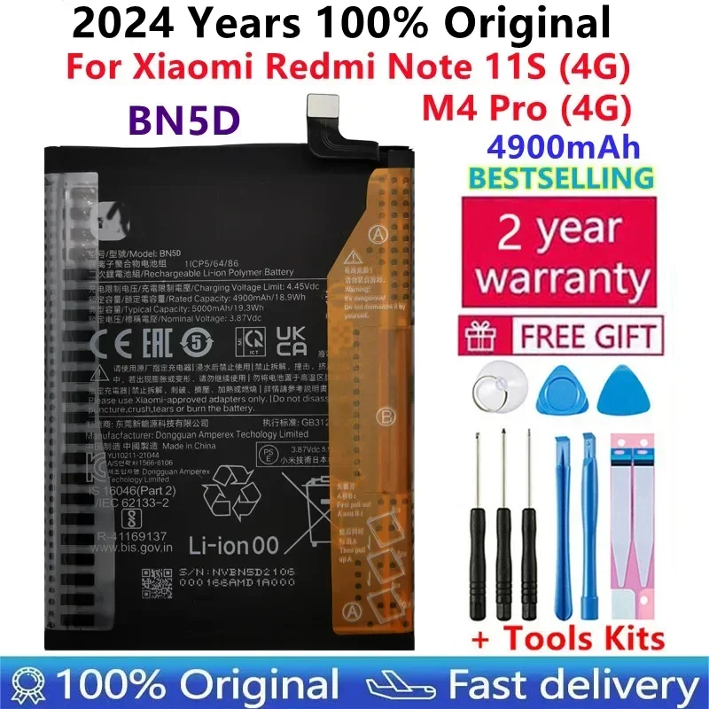 

2024 Years 100% Original New For Xiao Mi 5000mAh BN5D Battery For Xiaomi Redmi Note 11S 11 S 4G M4 PRO 4G Mobile Phone Batteries