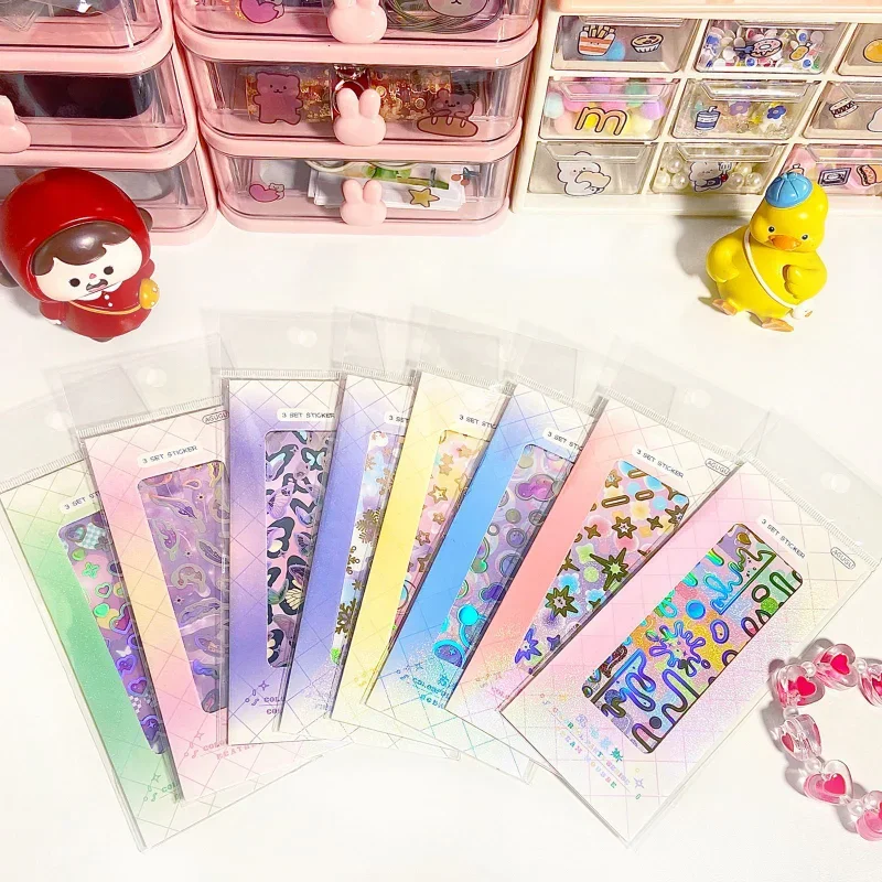3pcs/set INS Korean DIY Decor Scrapbook Journaling Decal Cute Bow Ribbon Fashion Stationery Sticker Student Supplies Kids Gift