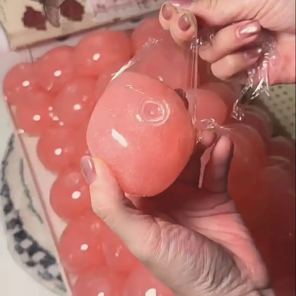 Translucent Pink Peach Slushy Squishy Shapeable Finger Relax Jelly Mochi Squeeze Handmade Pinch Sensory Fidget Ball