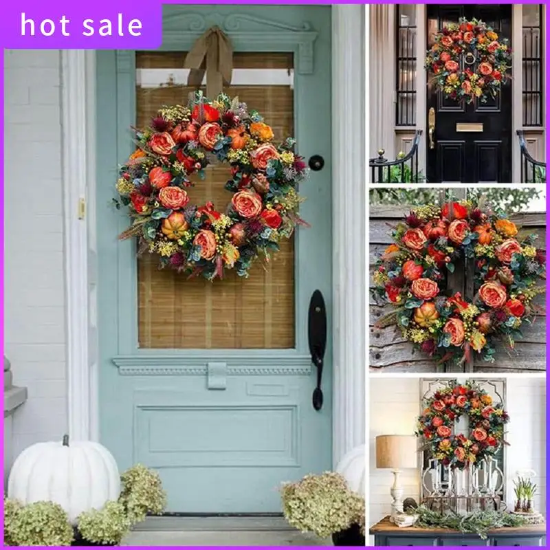 

19.7-Inch Autumn Wreath Fall Wreaths For Front Door Outside,With Pumpkin Berries Suitable For Halloween Thanksgiving Easy To Use