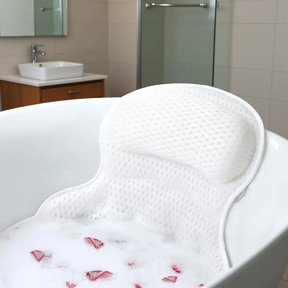 

Роскошная подушка для ванны с 4D сетчатой тканью и нескользящими присосками для удобной поддержки и релаксации ванны