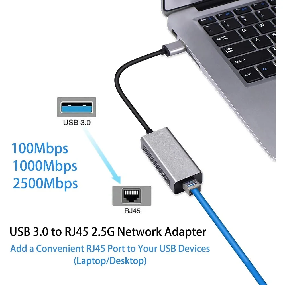 USB 3.0 To 2.5G LAN Gigabit Ethernet Adapter RTL8156B 2500/1000/100Mbps USB C 3.1 RJ45 Network Card for Laptop Desktop PC