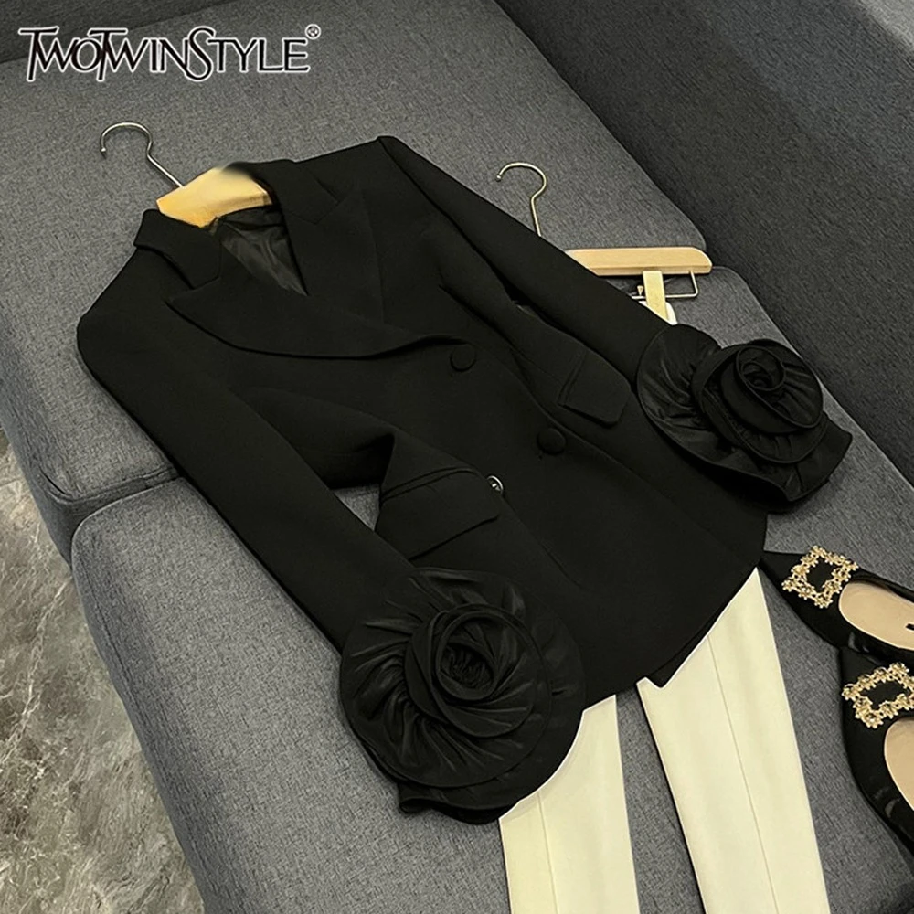 

TWOTWINSTYLE Design Sense однотонные куртки для женщин с v-образным вырезом и длинными рукавами, элегантная куртка с аппликацией, женская мода KJA547309