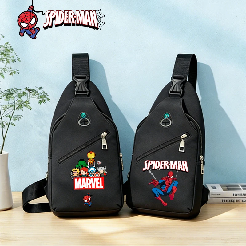 

Милая сумка-кроссбоди для взрослых с принтом Человека-паука, модная USB-сумка через плечо для мальчиков с мультяшным принтом, повседневная нагрудная сумка большой вместимости
