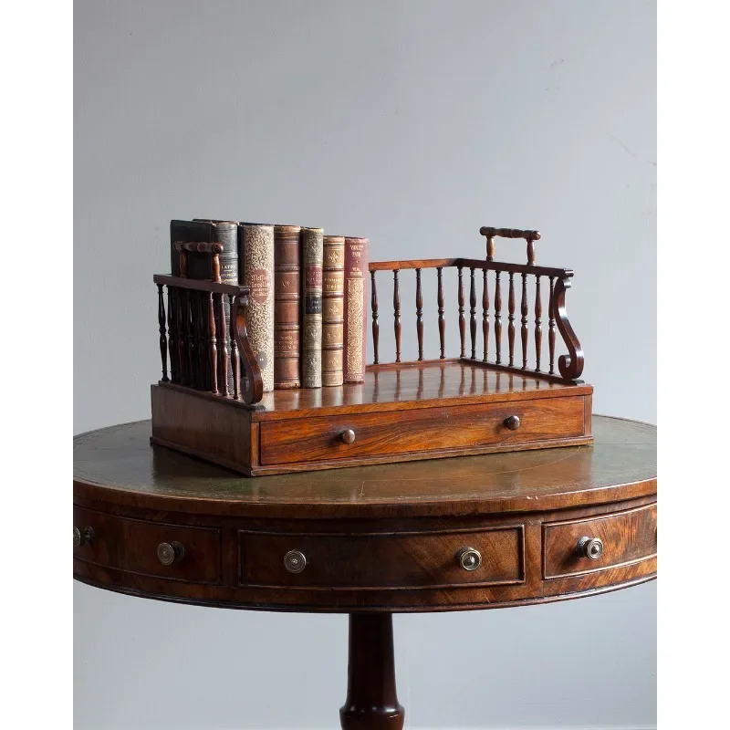 Western antique solid wood bookshelf desktop multi-functional shelf antique book truck all solid wood medieval display rack