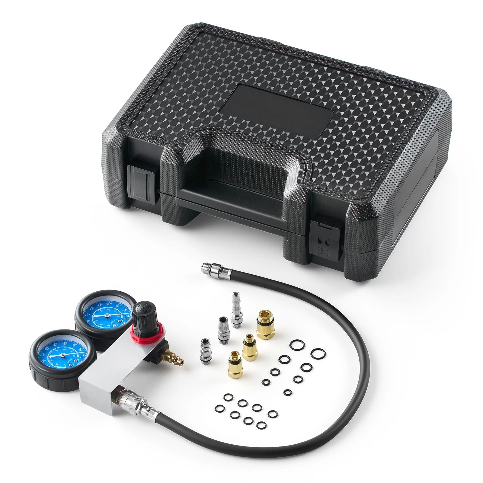 SucceBuy Engine Cylinder Compression Tester Kit Pressure Gauge Range of 0-100 PSI with 4 Adapters & Air Fittings Pressure Check