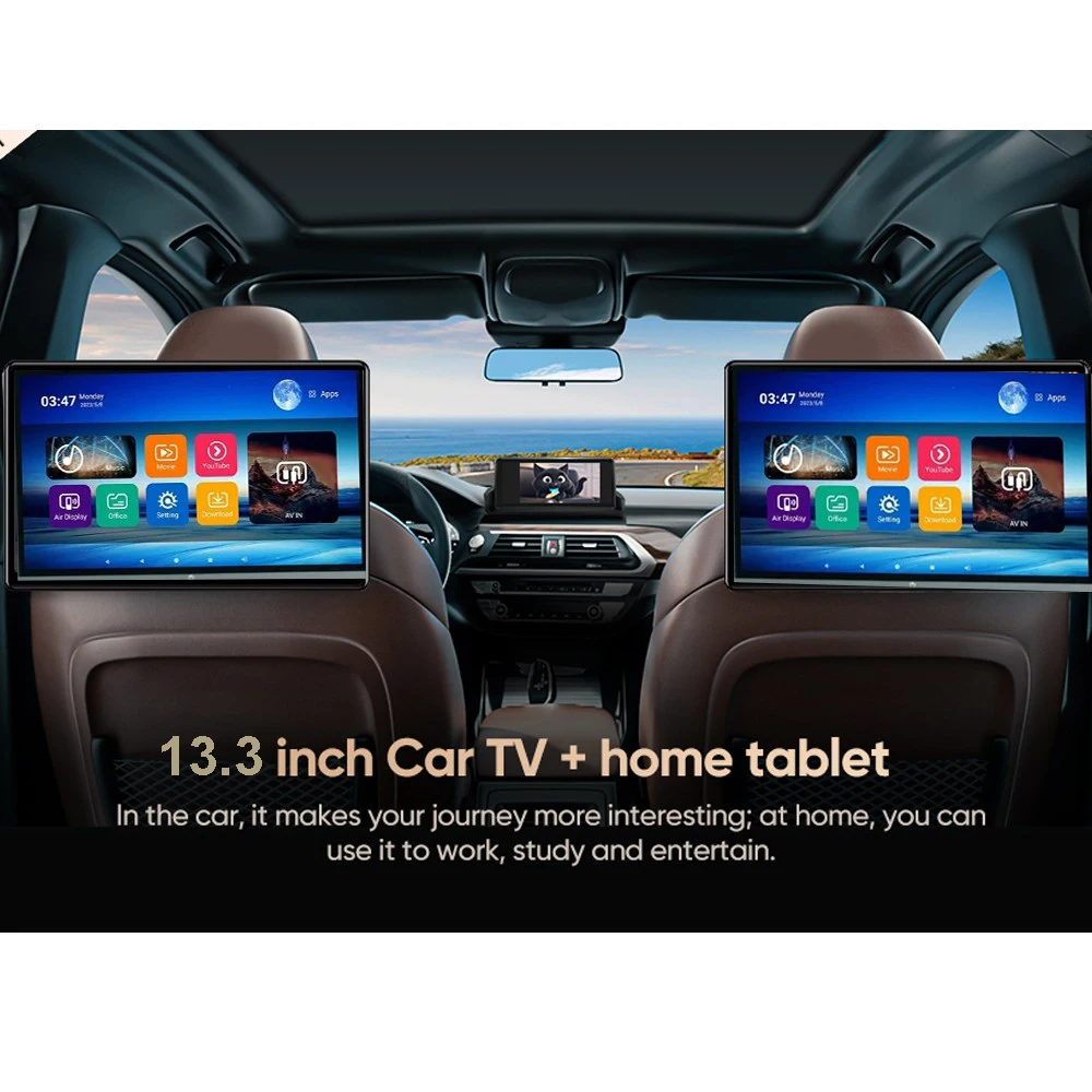 13.3 inch Car Headrest Monitor Android 14 Tablet PC Monitor Game Remote Control HDMI AV FM Android APP 2G+32GB ROM Monitor