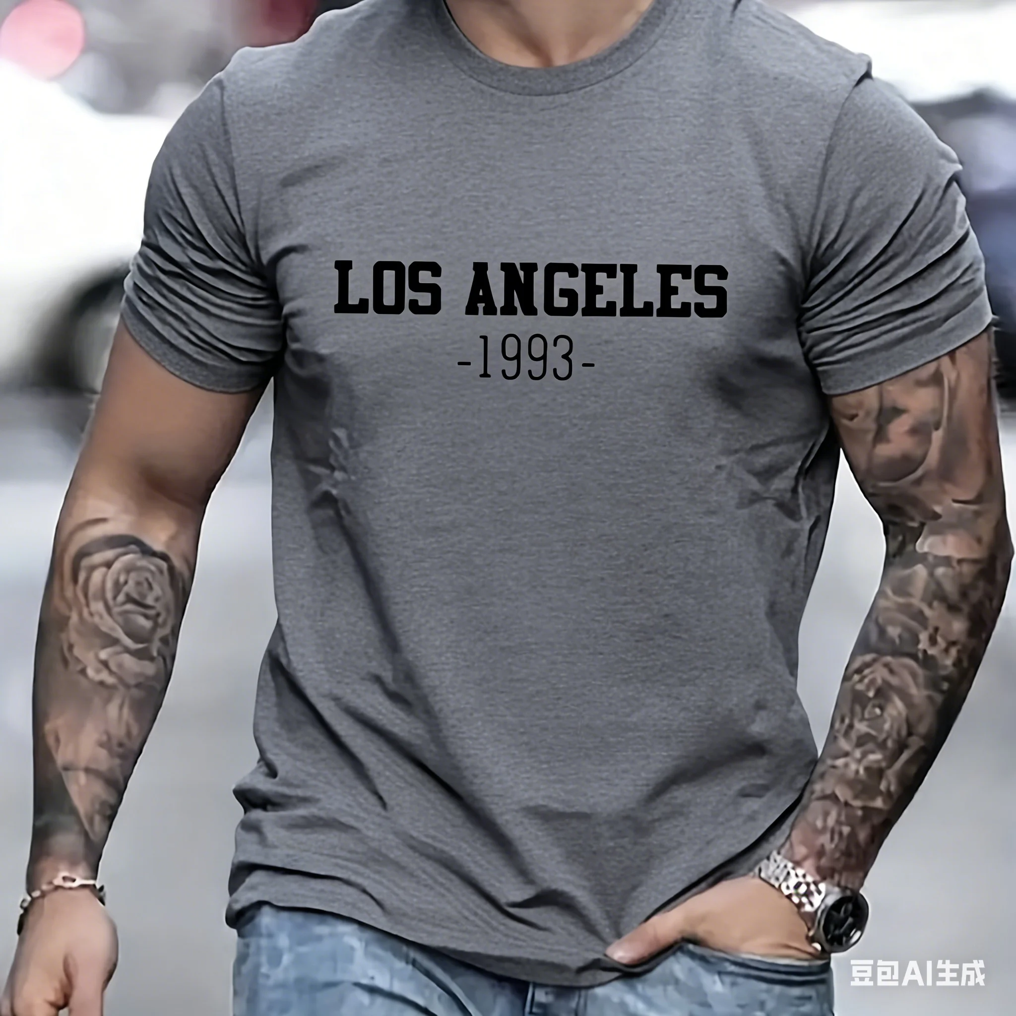 New High-Quality Men's Basic Style Daily Wear Fun Letter 1993 Retro Style Casual Comfortable Round Neck Short Sleeved T-shirt