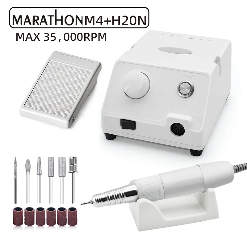 MARATHON Nail Drill Machine – M4S Control Box with H20N/H37L1 Handpiece (35,000 RPM Max Speed) for Nail Art & Jewelry Polishing
