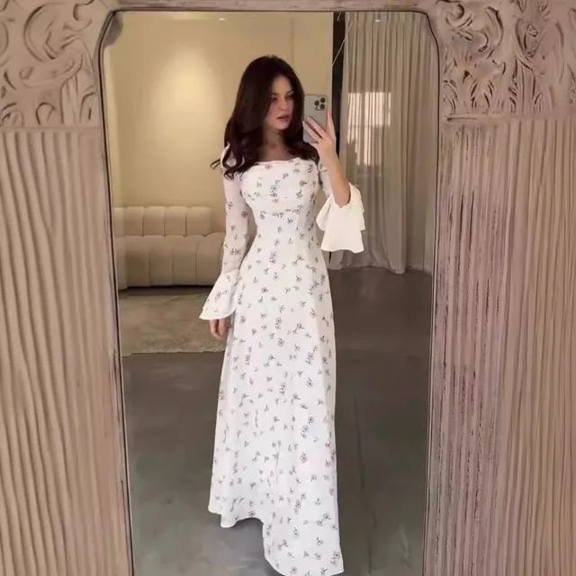 Eid Muslim Vestidos Abaya Women Flower Print Dresses Jalabiya Long Robe Ramadan Morocco Dubai Kaftan Islam Arabic Party Abayas
