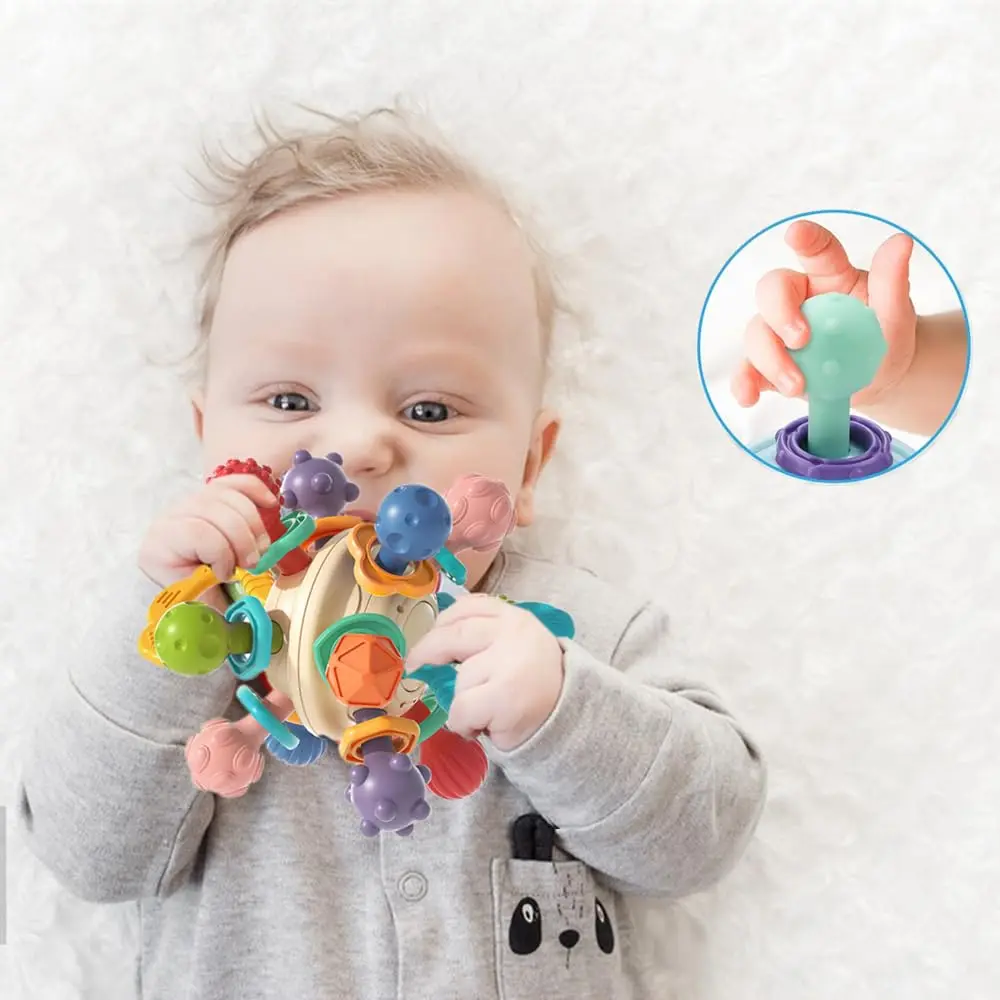 Jouet de dentition mentaires oriel Montessori pour bébé, jouets de développement pour bébé, hochet à balle bosselée, jouets à mâcher pour bébé,