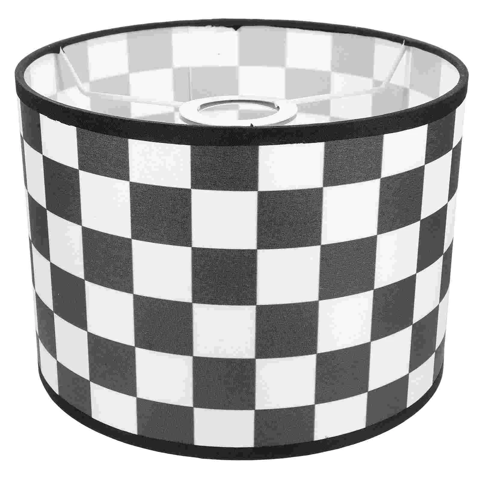 

Lampshade Round Desktop Lampshades Chandelier Simple Plaid Pattern Metal Drum Fabric Floor
