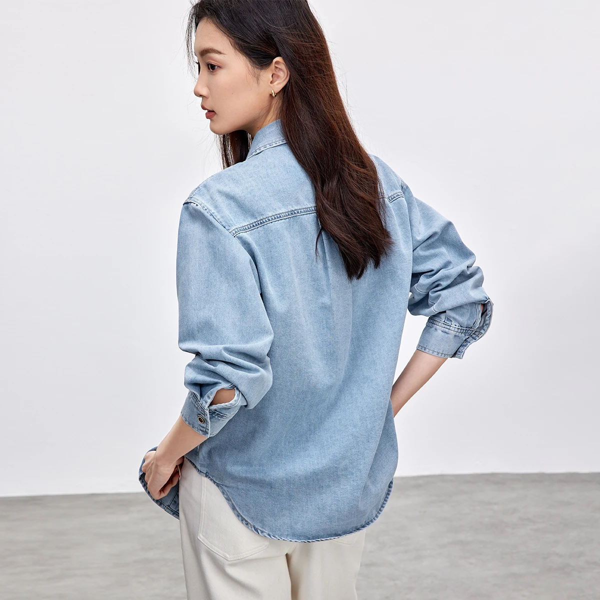 SENTUBILA Denim Jacket Casual Loose Fit Polo New in Jackets Women Vintage Autumn 2025 Pocket Long Sleeve Female Tops W51W58819