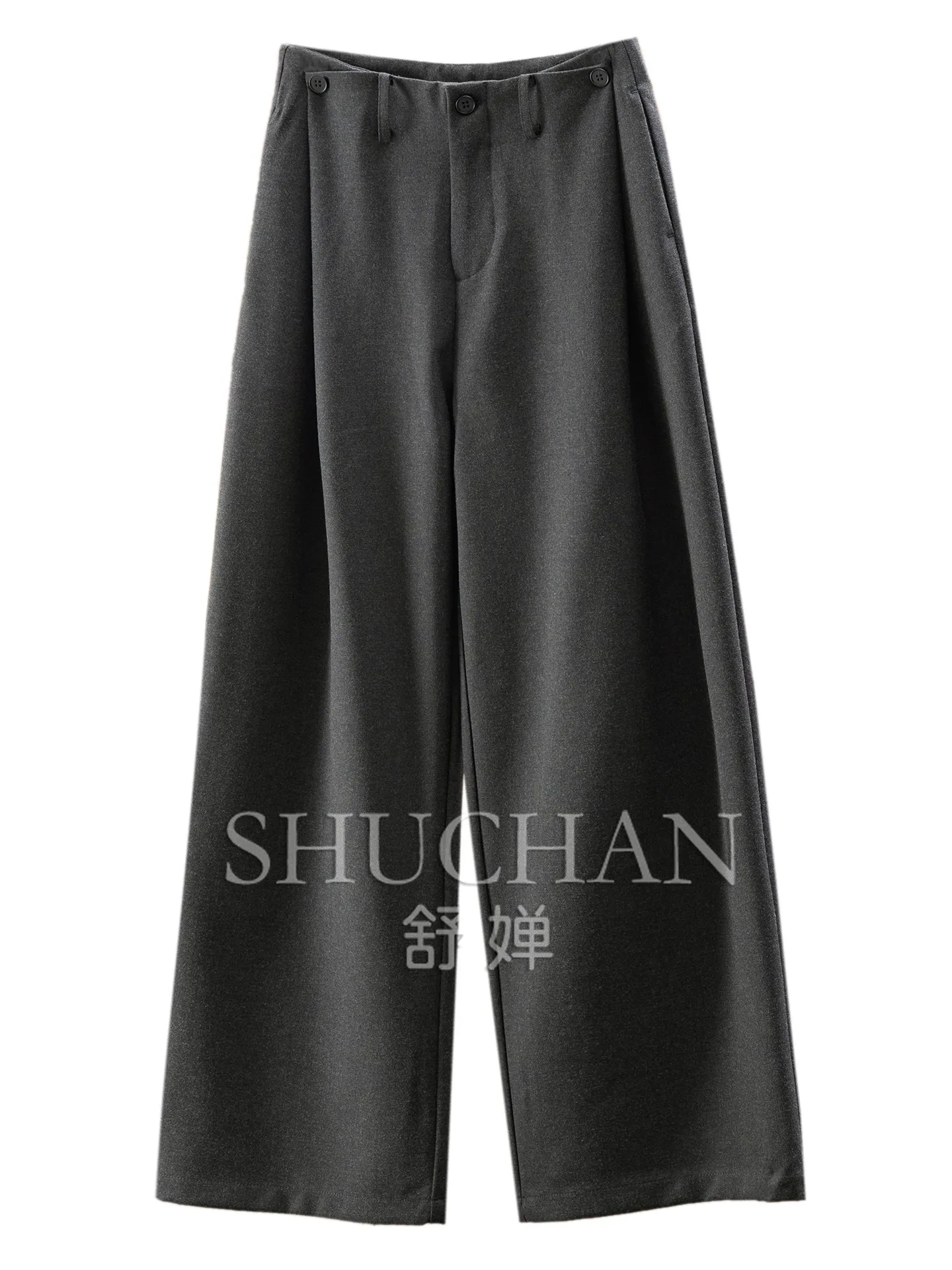 French pants Luxury Female Lead, Commuter Workplace, High Waist with Wool Straight Wide-leg Suit Pants Women 55G3