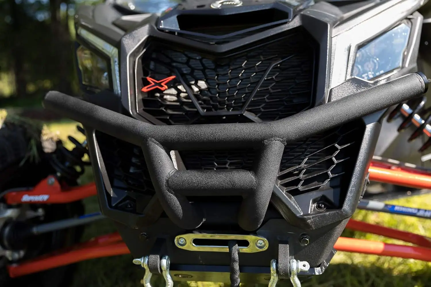 Winch Ready Front Bumper For Can-Am Maverick X3, Mount Any SuperATV Black Ops Winches, Includes 2 Tow Clevises And ARMW Armor For Protection, Full Front End Protection