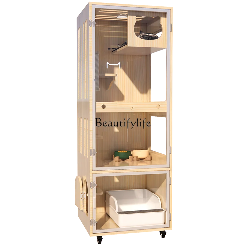 Three-Layer Cat House Solid Wood Villa Double-Layer Cat Nest Pet Independent Toilet