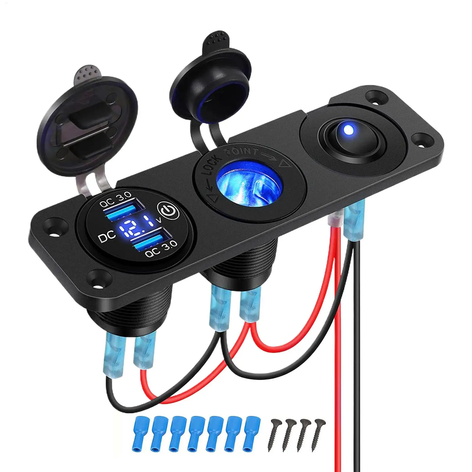 

Car Phone Charger 12-24V Tablet Charging Car USB Outlet Panel For Travelers Families Tech Users Women Men Drivers Daily Commute