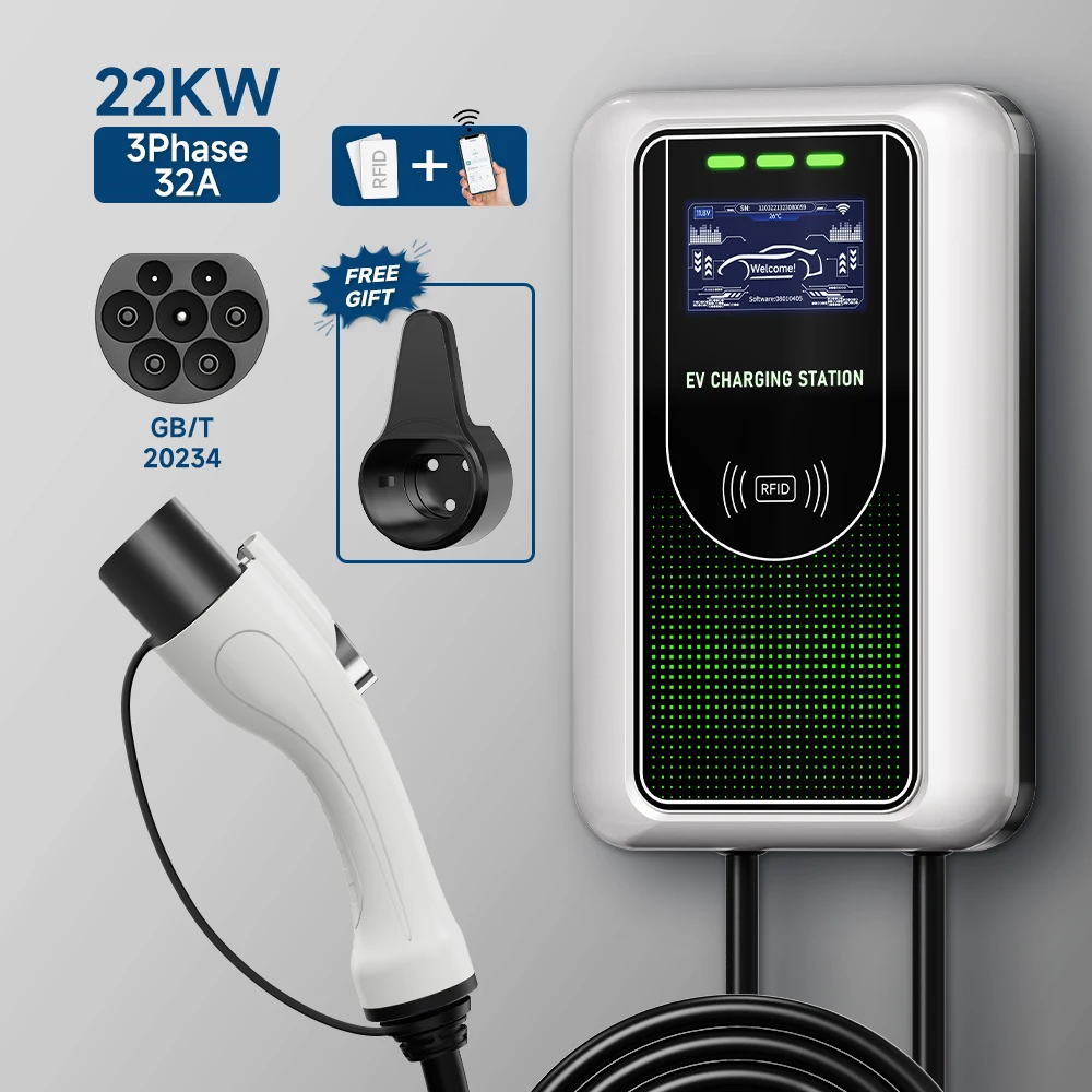 

EV Charging Station 32A Electric Vehicle Car Charger EVSE Wallbox Wallmount 7.6/11/22KW GB/T Cable 20234 APP Wireless Control