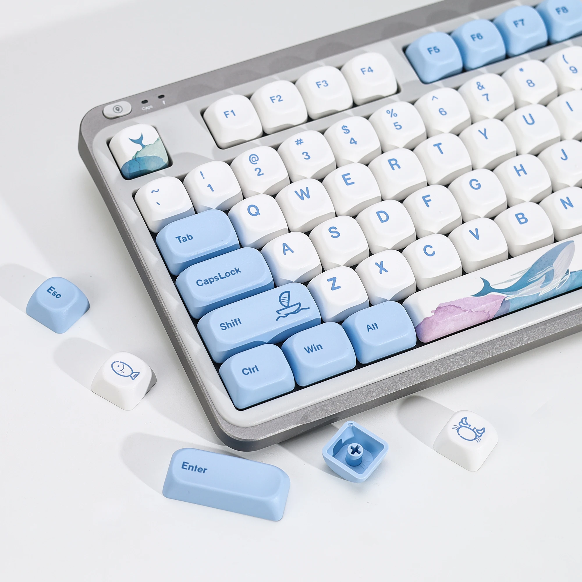 KBDiy 136 Keys Ocean Whale Keycaps Cute KOA Profile PBT ISO Keycap Mechanical Keyboard Game Custom Key Cap For 60% MX Switches