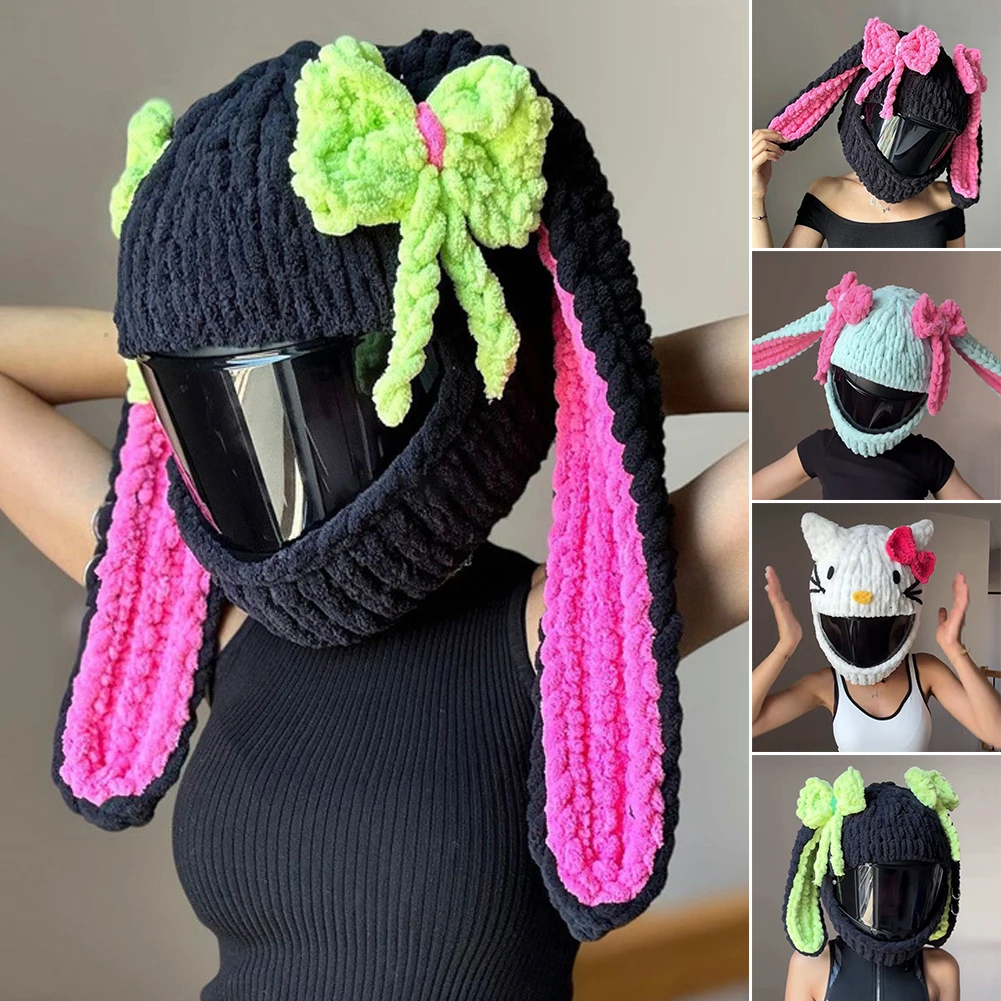 

Motorcycle Helmet Covers Helmet Plush Bow Rabbit Ears Decorations Motocross Full Face Off Road Helmet Decoration Styling