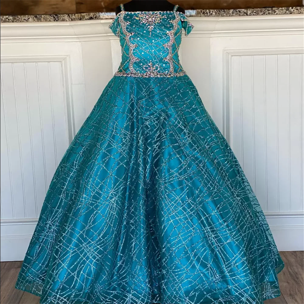 Little Miss Pageant Dress for Teens Juniors Toddlers Sequins Peacock Kids Gown Flower Girl Dress For Very Elegant Party