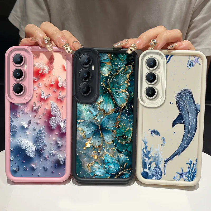 Phone Case For Realme C65 4G New Beautiful Snowflake Butterfly Pattern Soft Anti-scratch Case Camera Full Cover Shell