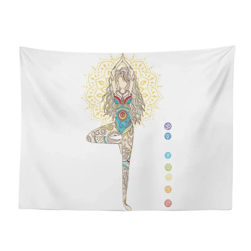 Indian Mandala Woman Yoga Tapestry Inverted Chakra Living Room Bedroom Decorative Wall Hanging Polyester Curtain Tablecloth